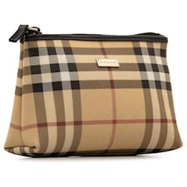 Burberry-Burberry Brown House Check Canvas Pouch-Brown,Beige