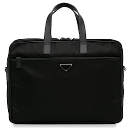 Prada-Prada Black Tessuto and Saffiano Business Bag-Black