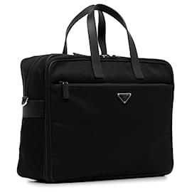 Prada-Prada Black Tessuto and Saffiano Business Bag-Black