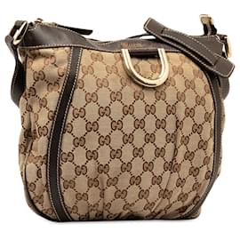 Gucci-Gucci Brown GG Canvas Abbey D-Ring Crossbody Bag-Brown,Beige