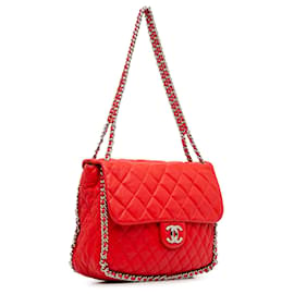 Chanel-Chanel Red Maxi Lambskin Chain Around Flap-Red