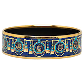 Hermès-Bracelet large en émail bleu Hermes-Bleu,Doré
