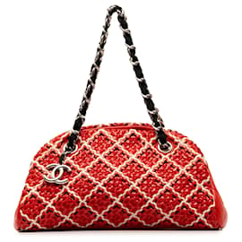 Chanel-Chanel Red Small Patent Stitch Just Mademoiselle Bowling Bag-Red