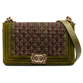 Chanel-Chanel Green Small Tweed and Velvet Boy Flap-Other