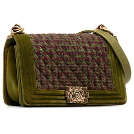 Chanel-Chanel Green Small Tweed and Velvet Boy Flap-Other