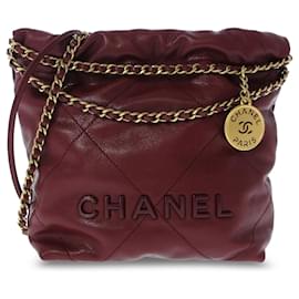 Chanel-Chanel Rotes Mini-Kalbsleder 22 Schulranzen-Rot,Andere