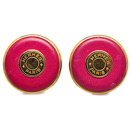 Hermès-Hermès Pink Round Logo Clip On Earrings-Pink,Golden