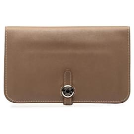 Hermès-Portefeuille long Hermes Dogon GM Swift-Gris