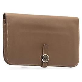 Hermès-Portefeuille long Hermes Dogon GM Swift-Gris