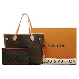 Louis Vuitton-Sac tote Louis Vuitton Monogram Neverfull MM M41178 en cuir PVC marron en très bon état-Marron