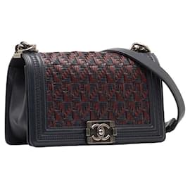 Chanel-Chanel Medium Woven Leather Le Boy Flap Bag Shoulder Bag Leather in Good condition-Other