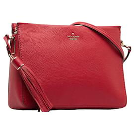 Kate Spade-Sac à bandoulière en cuir avec logo Kate Spade et pompon rouge en très bon état-Rouge