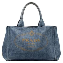 Prada-Prada Canapa Logo Denim Sac à main Sac à main Denim 1BG439 en bon état-Autre
