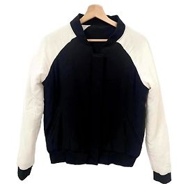 Giacca Bomber Aquaverde in Seta Nero e Bianco Nero