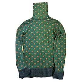 Jean Paul Gaultier-Top a pois vintage di Jean Paul Gaultier in lana verde con pois gialli-Verde,Grigio,Giallo