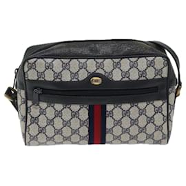 Gucci-GUCCI GG Canvas Sherry Line Shoulder Bag PVC Navy Red Auth 70669-Red,Navy blue