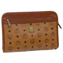 MCM Vicetos Logogram Clutch Tasche PVC Leder Weiß Auth 70659 Weiß