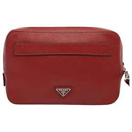 Prada-PRADA Safiano leather Clutch Bag Red Auth ac2882-Red