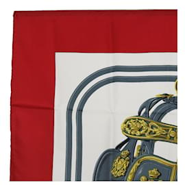 Hermès-HERMES CARRE 90 Cachecol BRIDES de GALA Seda Vermelha Auth bs13337-Vermelho