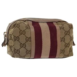 Gucci-GUCCI GG Canvas Sherry Line Beutel Beige Weinrot 256636 Auth 70306-Beige,Andere
