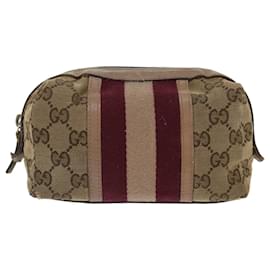 Gucci-GUCCI GG Canvas Sherry Line Beutel Beige Weinrot 256636 Auth 70306-Beige,Andere
