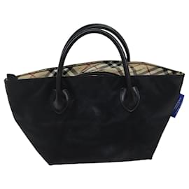 Burberry-BURBERRY Nova Check Blue Label Hand Bag Nylon Black Beige Auth bs13576-Black,Beige