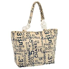 Chanel-CHANEL Tote Bag Canvas Beige CC Auth 70416-Beige