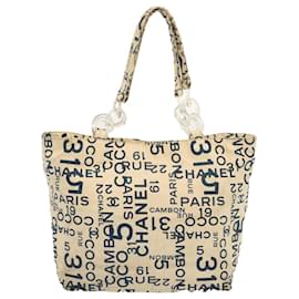 Chanel-CHANEL Tote Bag Canvas Beige CC Auth 70416-Beige