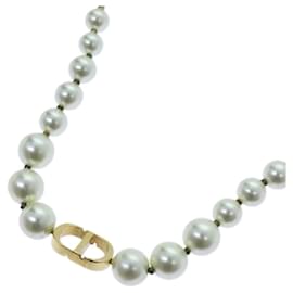 Christian Dior-Christian Dior Pearl Necklace metal White Auth am6079-White