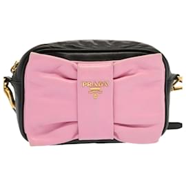 Prada-PRADA Ribbon Shoulder Bag Leather Pink Black Auth am6034-Black,Pink