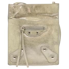 Balenciaga-BALENCIAGA Milky Way Shoulder Bag Leather Silver Auth ac2904-Silvery