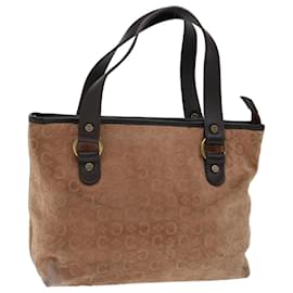 Céline-CELINE C Bolsa de mão em lona macadame camurça marrom Auth 70595-Marrom