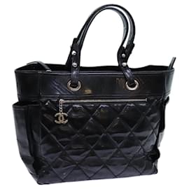 Chanel-CHANEL Paris Biarritz MM Tote Bag Toile Enduite Noir CC Auth bs12950-Noir