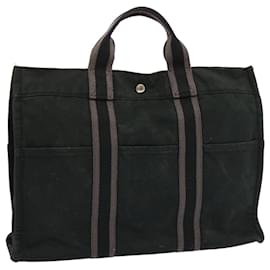 Hermès-HERMES Fourre Tout MM Borsa a mano Tela Nera Grigia Auth ti1602-Marrone,Nero