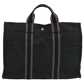 Hermès-HERMES Fourre Tout MM Hand Bag Canvas Black Gray Auth ti1602-Black,Grey