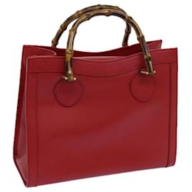 Gucci-GUCCI Bamboo Tote Bag Leather Red 002 0260 2615 auth 70186-Red
