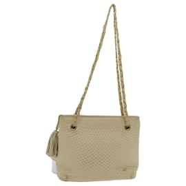 Bally-BALLY Quilted Chain Shoulder Bag Leather Beige Auth ac2905-Beige