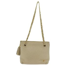 Bally-BALLY Quilted Chain Shoulder Bag Leather Beige Auth ac2905-Beige