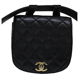 Chanel-CHANEL Matelasse Turn Lock Waist bag Lamb Skin Black CC Auth yk11636-Black