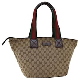 Gucci-GUCCI GG Canvas Web Sherry Line Tote Bag Red Beige Green 131230 auth 70602-Red,Beige,Green