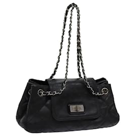 Chanel-CHANEL Matelasse Chain Shoulder Bag Coated Canvas Black CC Auth 70257-Black