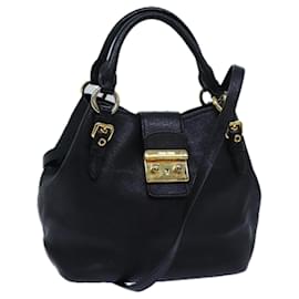 Miu Miu-Miu Miu Madras Hand Bag Leather 2way Black Auth am6056-Black