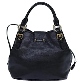 Miu Miu-Bolsa de mão Miu Miu Madras em couro 2maneira Black Auth am6056-Preto