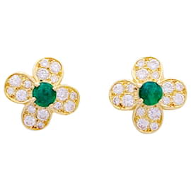 Autre Marque-Van Cleef & Arpels Clips, "Fleurette", In yellow gold, diamonds and emeralds.-Other