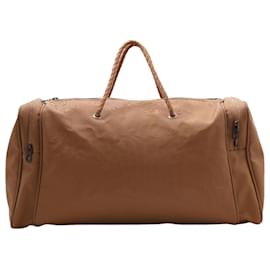 Bottega Veneta-BOTTEGA VENETA Two Pocket Vintage  Leather-Trimmed Duffel Bag-Brown