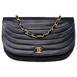 Chanel-Chanel gestepptes Lammleder 24K Gold Single Flap Halfmoon Bag-Blau