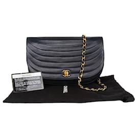 Chanel-Chanel Quilted Lambskin 24K Gold Single Flap Halfmoon Bag-Blue