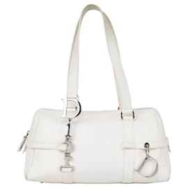 Dior-Christian Dior White Boston Leather Shoulder Bag-White