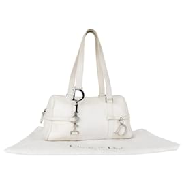 Dior-Christian Dior White Boston Leather Shoulder Bag-White