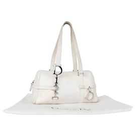 Dior-Christian Dior bolso de hombro Boston de cuero blanco-Blanco